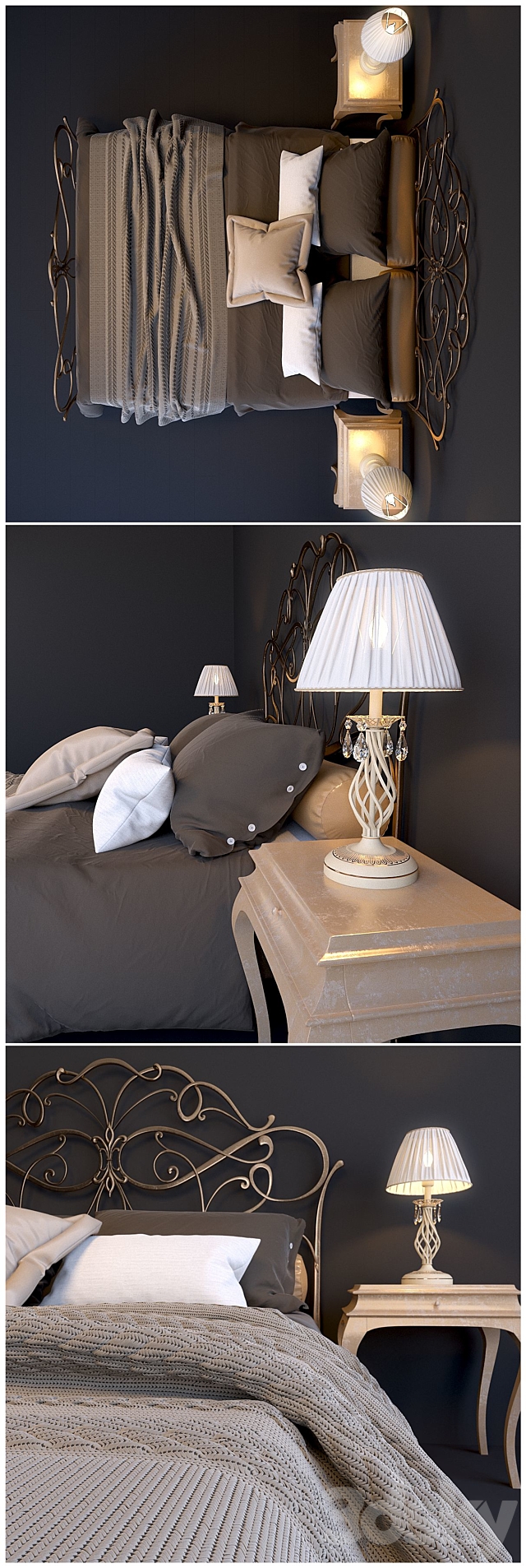 Bed EPOQUE Ciacci Classic 1027 + table Giusti Portos Rene + lamp Eurosvet 10054_1 3DSMax File - thumbnail 2