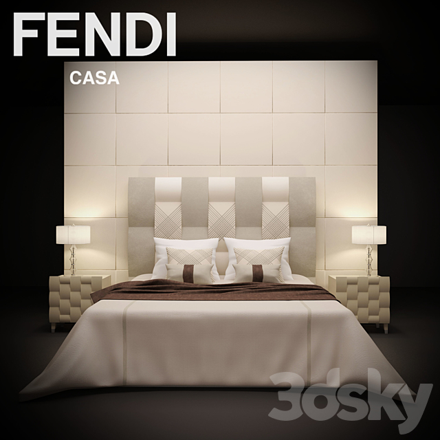 Bed FENDI casa 3DS Max Model - thumbnail 2