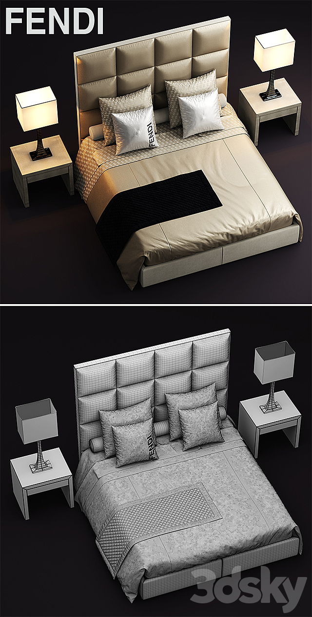 Bed fendi casa diamante 3DS Max Model - thumbnail 3