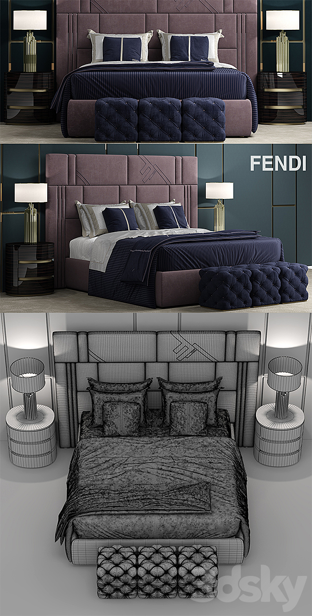 Bed fendi Nabucco Bed 3DSMax File - thumbnail 3