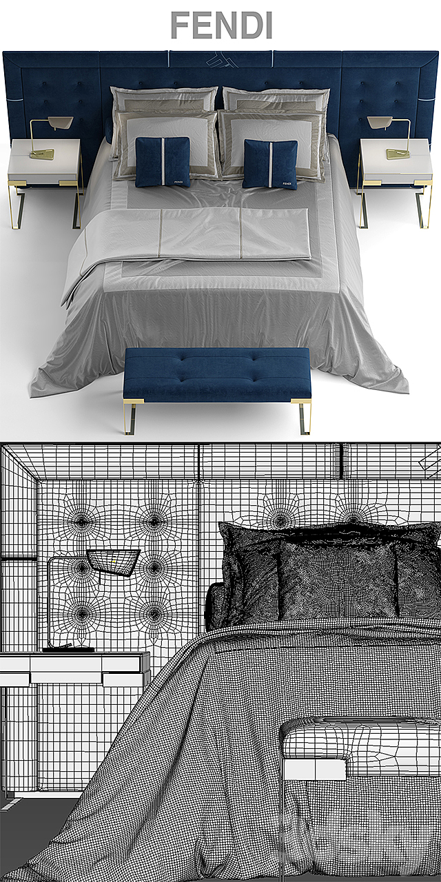 Bed fendi pincio bed 3DSMax File - thumbnail 3