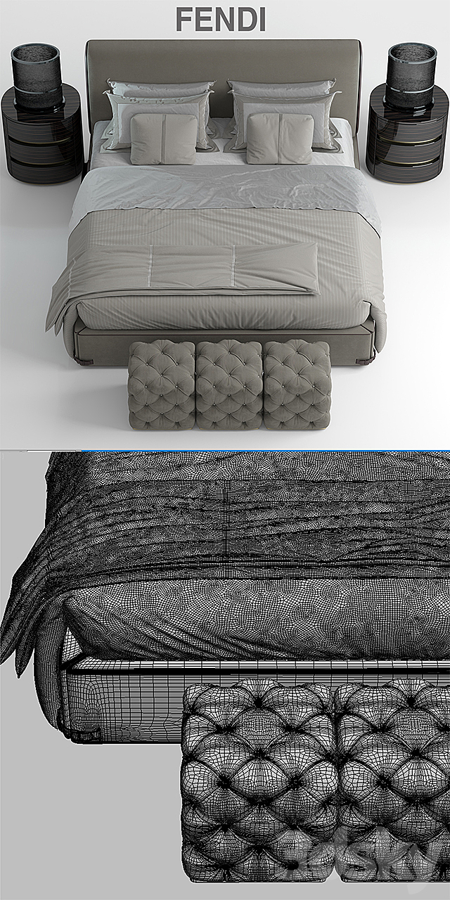 Bed fendi Soho Bed 3DSMax File - thumbnail 3