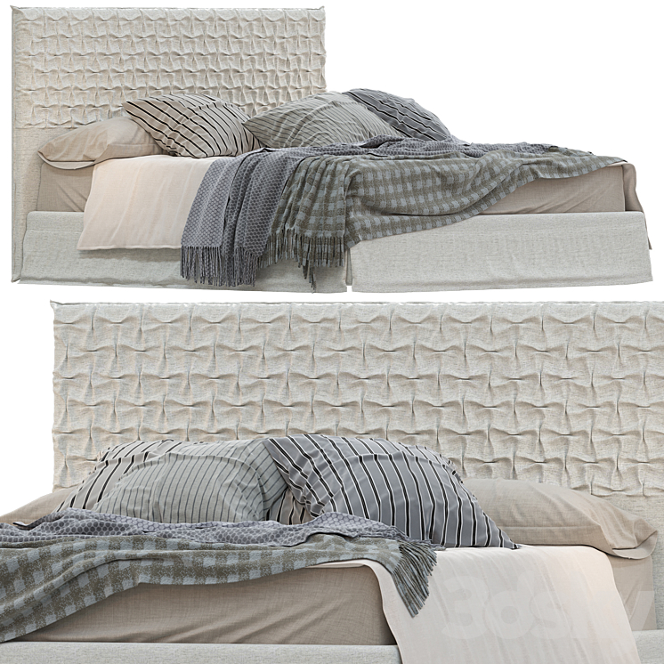 Bed from the factory Bolzan collection Clay headboard in the style of Sheen 3DS Max Model - thumbnail 3