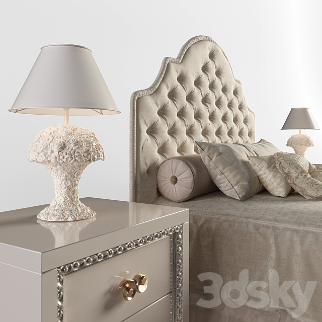 Bed Halley Spenser slim. bedside table ALTAMODA Mimi. lamp Halley Basamento grande love 3DSMax File - thumbnail 3