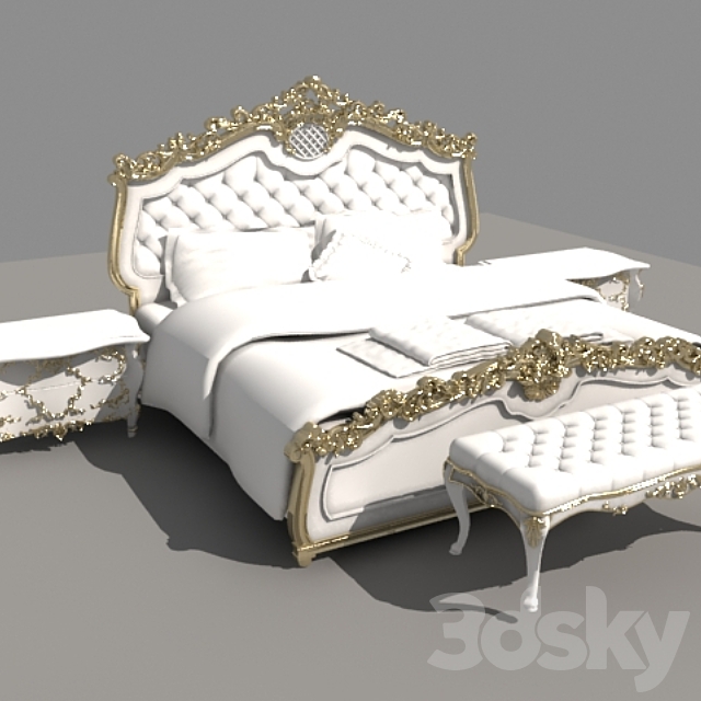 Bed in the style of Rocco-Co 3DSMax File - thumbnail 1