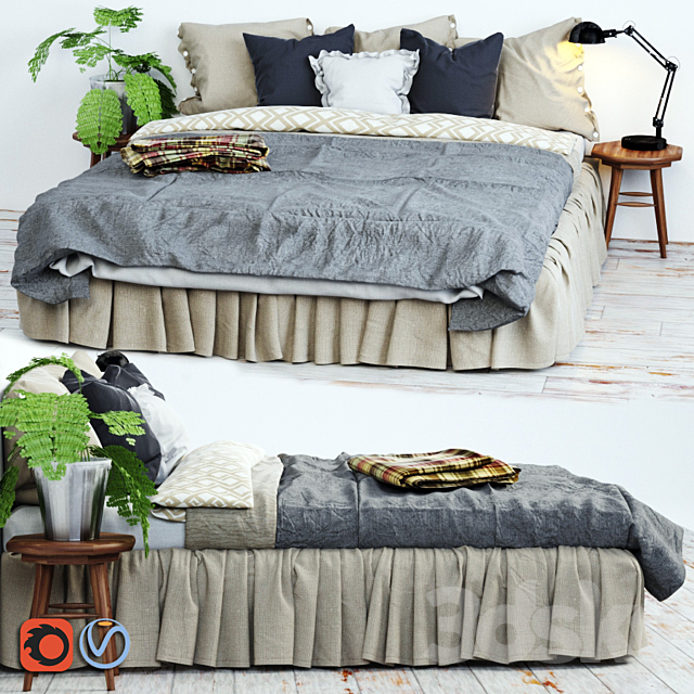 Bed linen in Scandinavian interior 3DSMax File - thumbnail 1