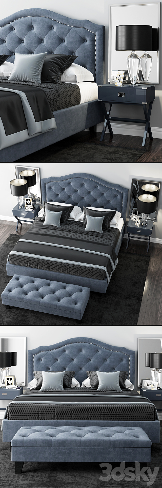 Bed LuXeo Brentwood Queen Tufted 3DSMax File - thumbnail 2