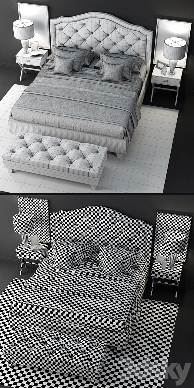 Bed LuXeo Brentwood Queen Tufted 3DSMax File - thumbnail 3