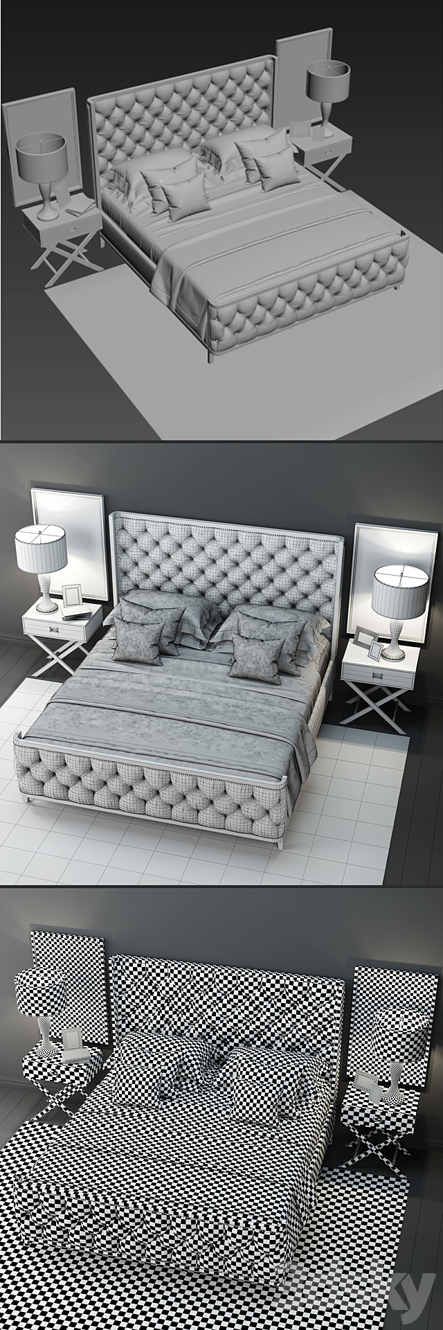 Bed LuXeo USA Kensington Queen Tufted 3DSMax File - thumbnail 3