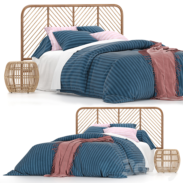 Bed made of LaRedoute bed linen 3DS Max Model - thumbnail 3