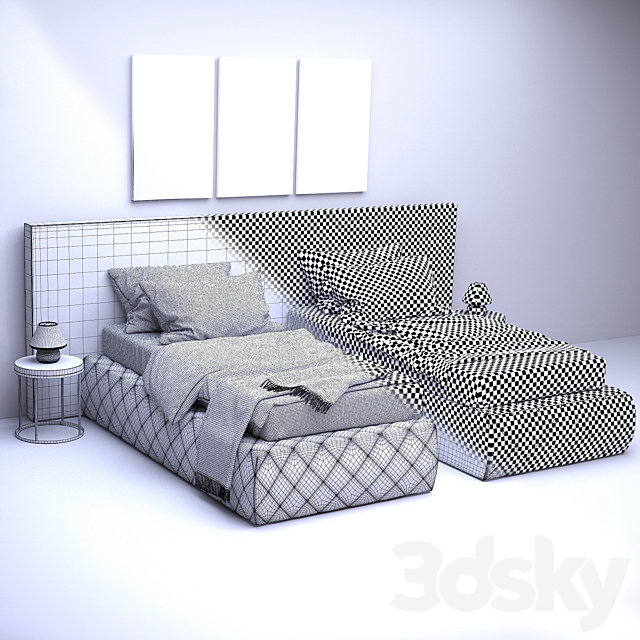 Bed Meridiani Tuyo Low Plain + Spring Base Diamond 3DSMax File - thumbnail 3