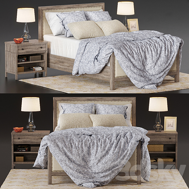 Bed Potterybarn Toulouse wood 3DSMax File - thumbnail 1