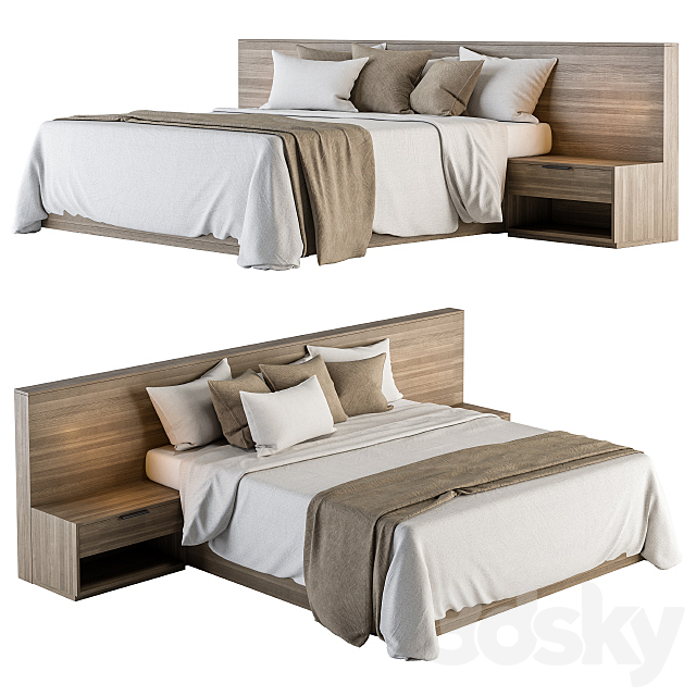 Bed Set 11 – White and Brown 3DS Max Model - thumbnail 2