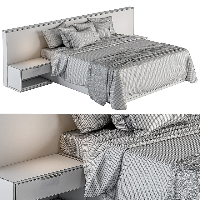 Bed Set 11 – White and Brown 3DS Max Model - thumbnail 5