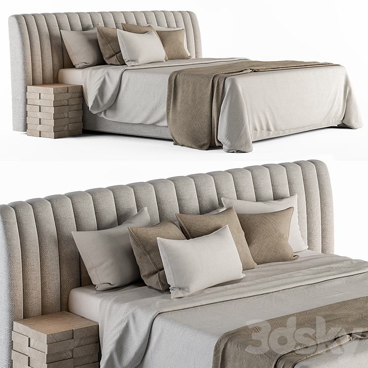 Bed Set 13 – White and Beige 3DS Max Model - thumbnail 1