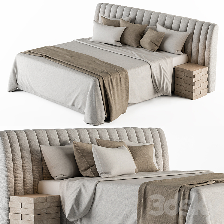 Bed Set 13 – White and Beige 3DS Max Model - thumbnail 2