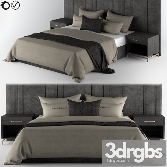 Bed-set cream & black 2 3dsmax Download - thumbnail 1