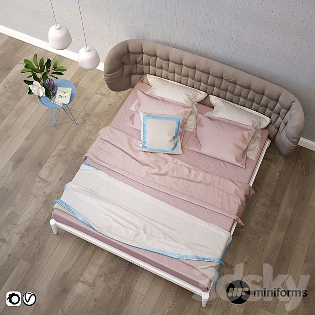 Bed Shiko Capitoné Miniforms 3DS Max Model - thumbnail 2