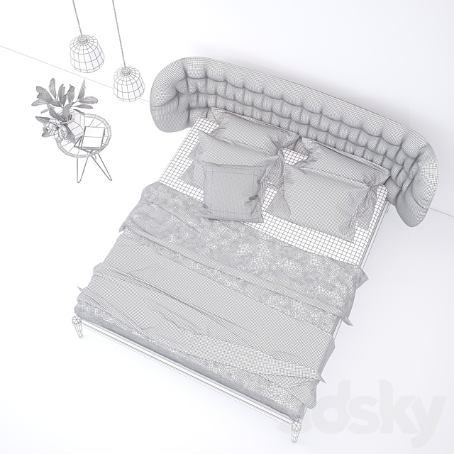 Bed Shiko Capitoné Miniforms 3DS Max Model - thumbnail 3