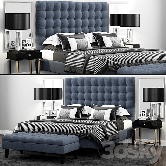 Bed TOV Furniture Eden Grey Velvet Tufted 3DSMax File - thumbnail 1