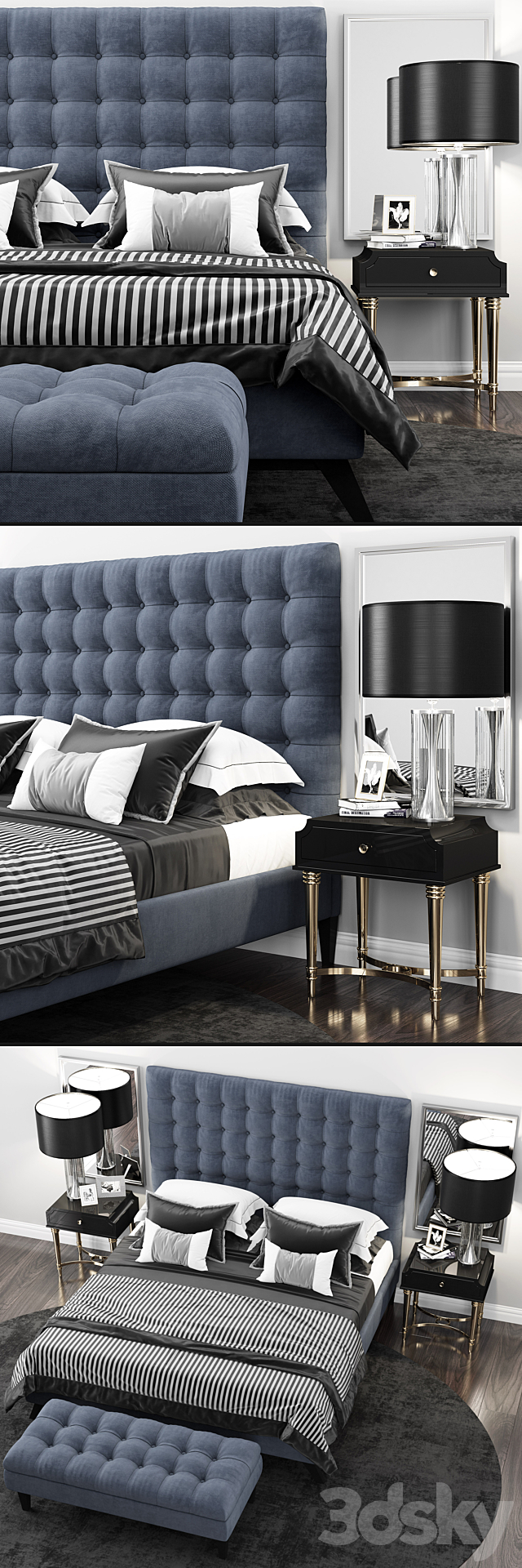 Bed TOV Furniture Eden Grey Velvet Tufted 3DSMax File - thumbnail 2