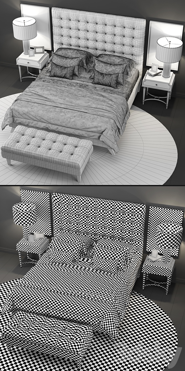 Bed TOV Furniture Eden Grey Velvet Tufted 3DSMax File - thumbnail 3