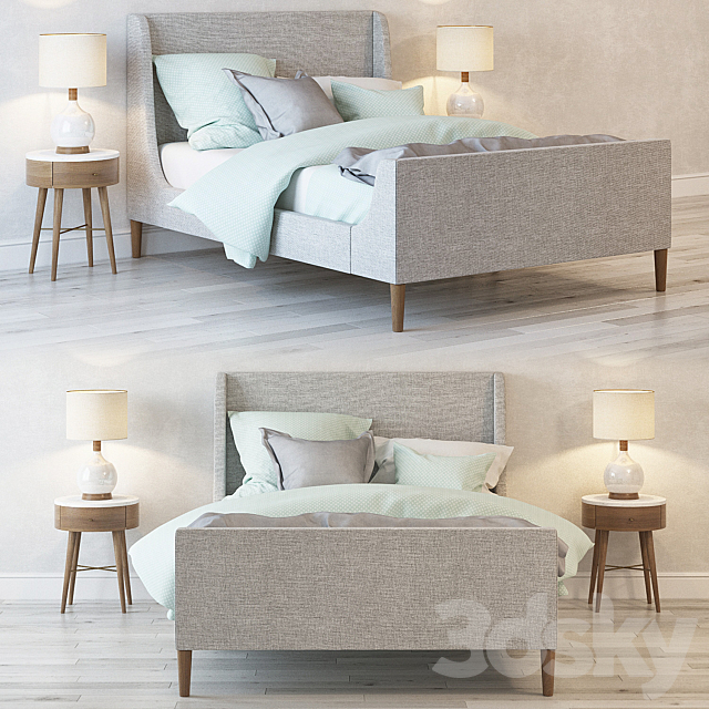 Bed Upholstered Sleigh Bed 3DSMax File - thumbnail 1