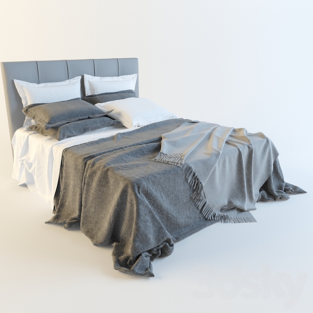 bed with a blanket 3ds Max - thumbnail 2