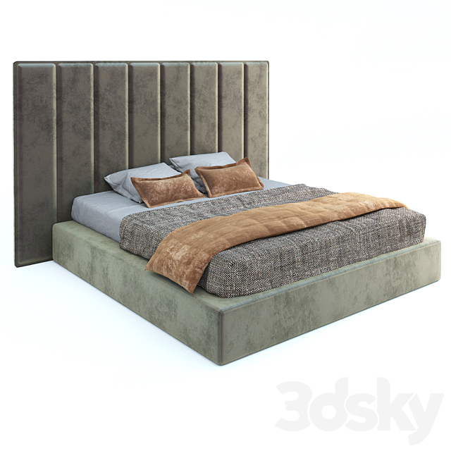 bed with a soft headboard 3DSMax File - thumbnail 1