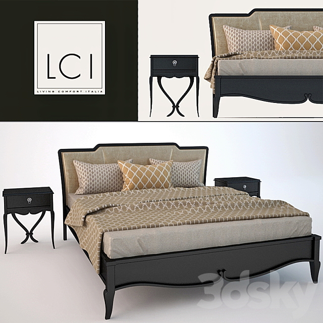 Bed with bedside table LCI 3DSMax File - thumbnail 1