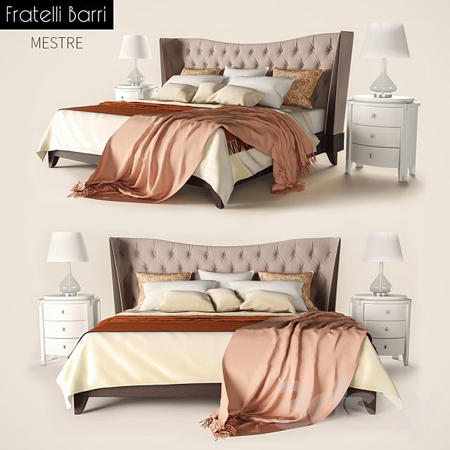 Bed with bedside tables Fratelli Barri Mestre 3DSMax File - thumbnail 1