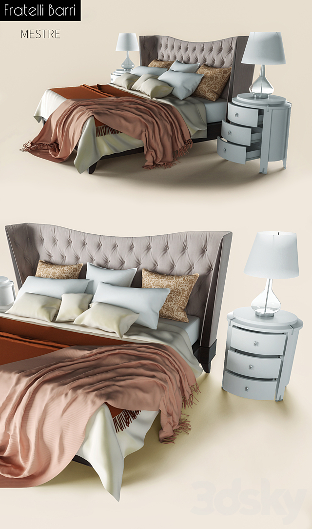 Bed with bedside tables Fratelli Barri Mestre 3DSMax File - thumbnail 2