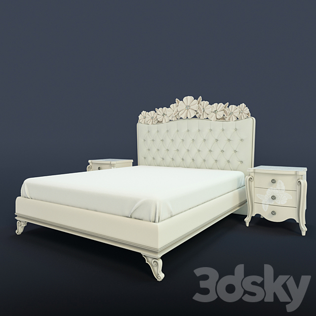 Bed with flowers 3DSMax File - thumbnail 1