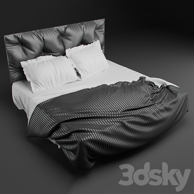 Bed with headboard 3DS Max Model - thumbnail 1