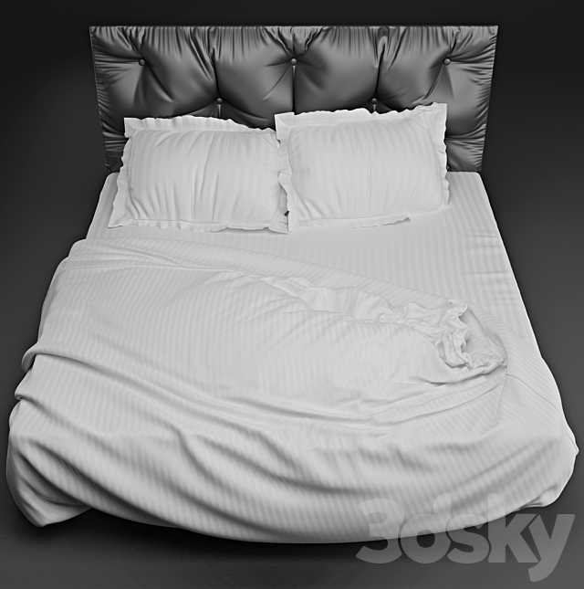 Bed with headboard 3DS Max Model - thumbnail 2