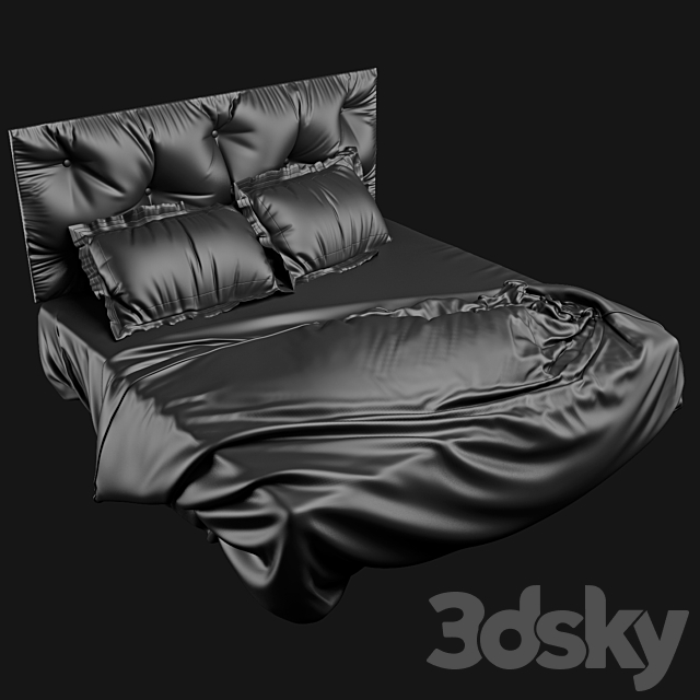 Bed with headboard 3DS Max Model - thumbnail 3