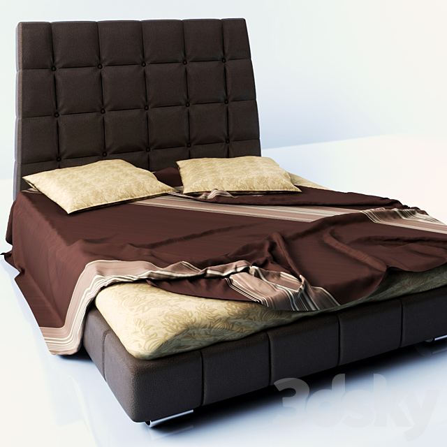 bed with linens 3DS Max Model - thumbnail 1