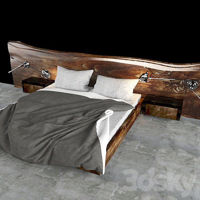 Bed with wooden headboard 3DS Max Model - thumbnail 2