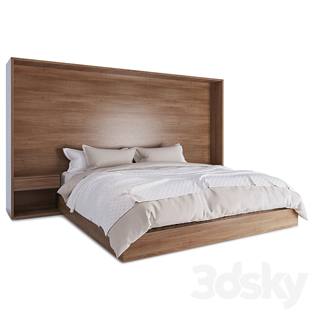 Bed with wooden headboard 3DSMax File - thumbnail 1