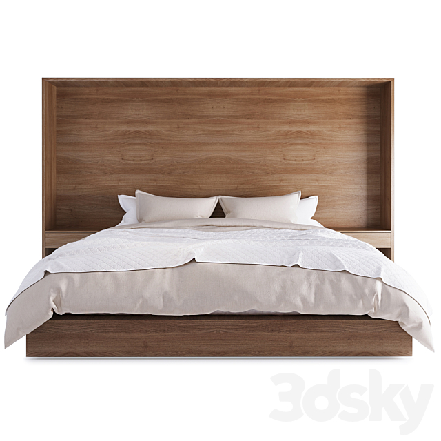 Bed with wooden headboard 3DSMax File - thumbnail 2