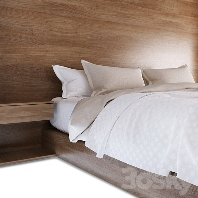 Bed with wooden headboard 3DSMax File - thumbnail 3