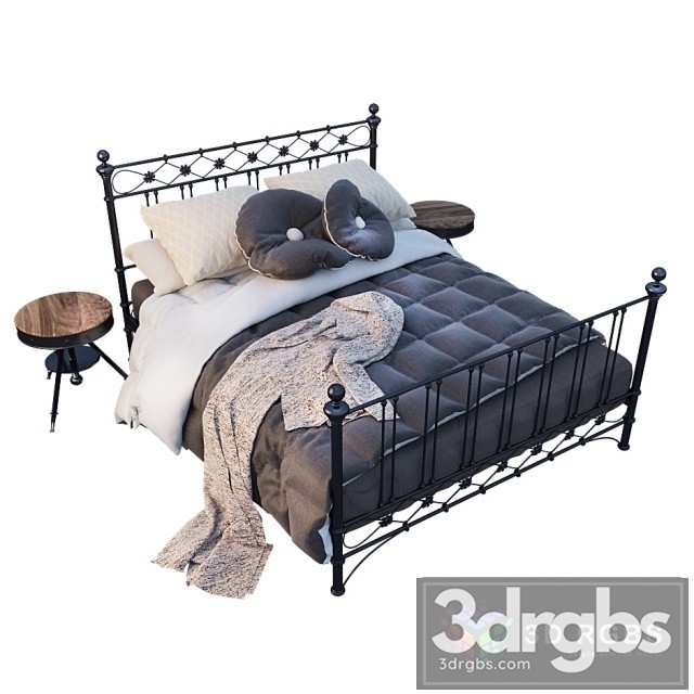 Belinda Black Metal Platform Bed 3dsmax Download - thumbnail 1