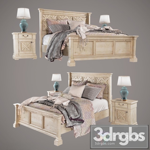 Bolanburg Queen Bed Nightstands 3dsmax Download - thumbnail 1