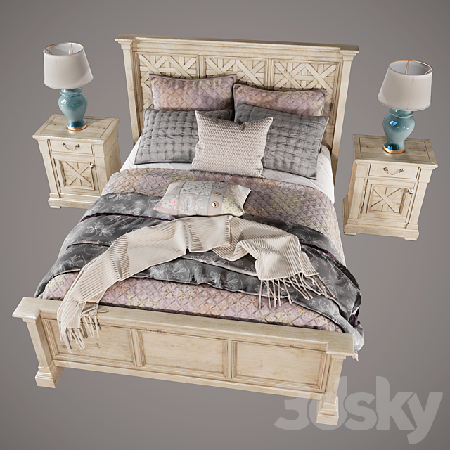 Bolanburg Queen Bed with 2 Nightstands 3DS Max Model - thumbnail 2