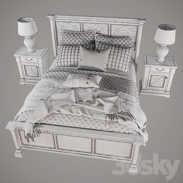 Bolanburg Queen Bed with 2 Nightstands 3DS Max Model - thumbnail 3