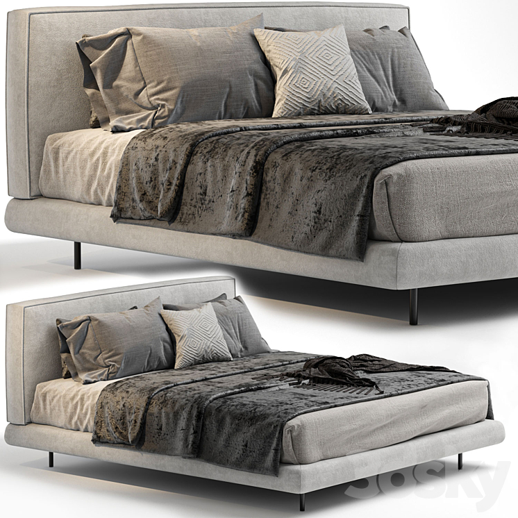 BRASILIA Double bed By Minotti 3DS Max Model - thumbnail 1