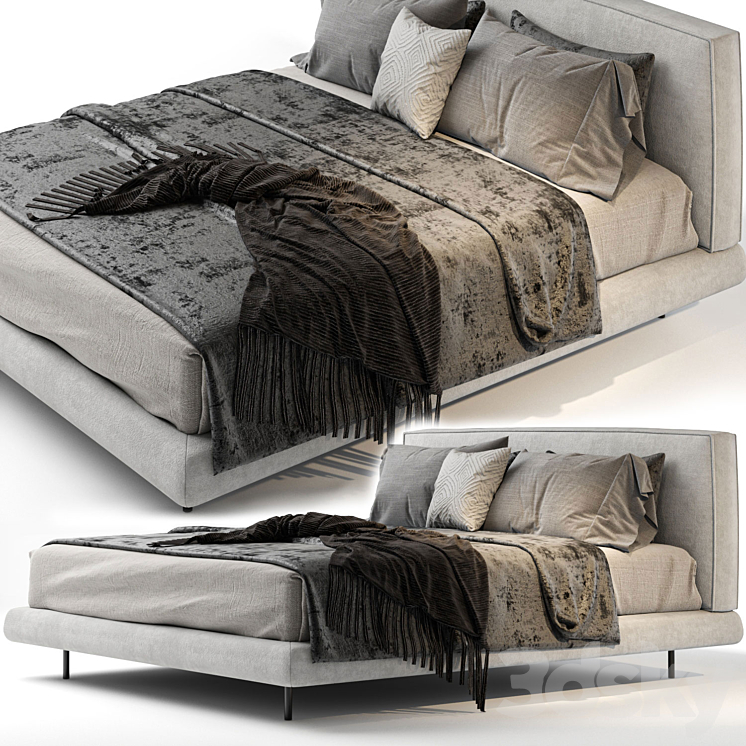 BRASILIA Double bed By Minotti 3DS Max Model - thumbnail 2