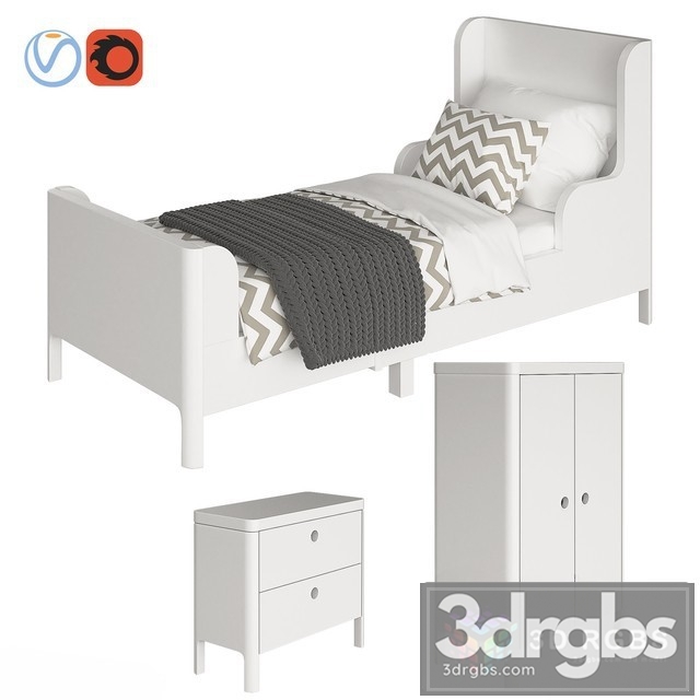 Busunge White Kid Bed 3dsmax Download - thumbnail 1