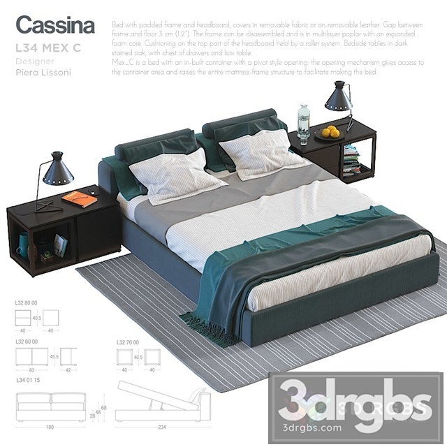 Cassina L34 Mex C Bed 3dsmax Download - thumbnail 1