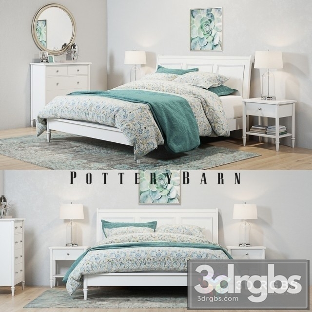 Crosby White Bed Set 3dsmax Download - thumbnail 1